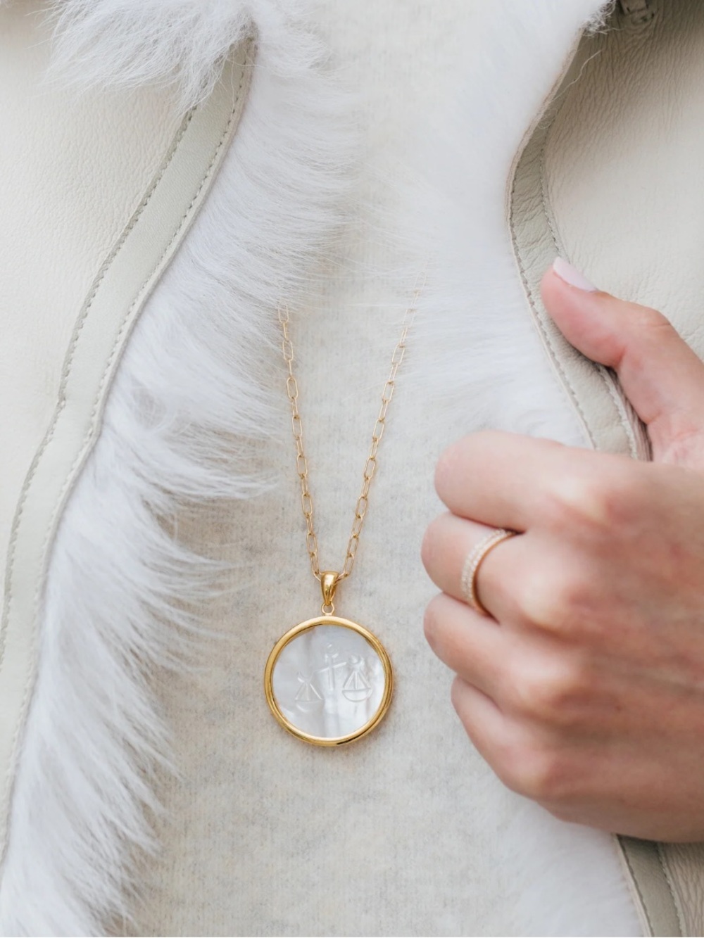 New Asha Taurus Mother of Pearl Pendant Necklace with Long and Short Chains Gold - Picture 11 of 11